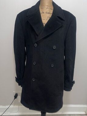 Black Brown 1826 Men's Black Double-Breasted Wool Peacoat Men